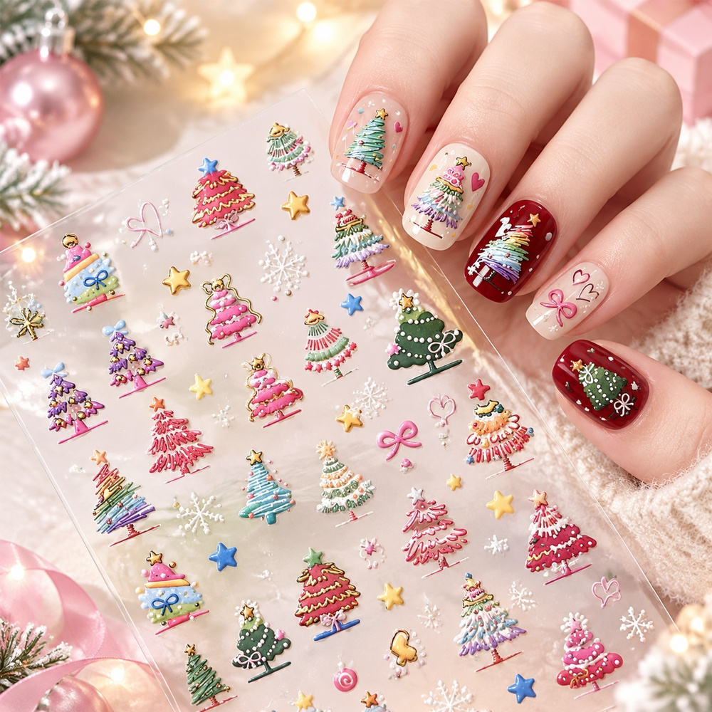 Nail Art Xmas Stickers - 1Pc New Year 5D Cartoon Xmas