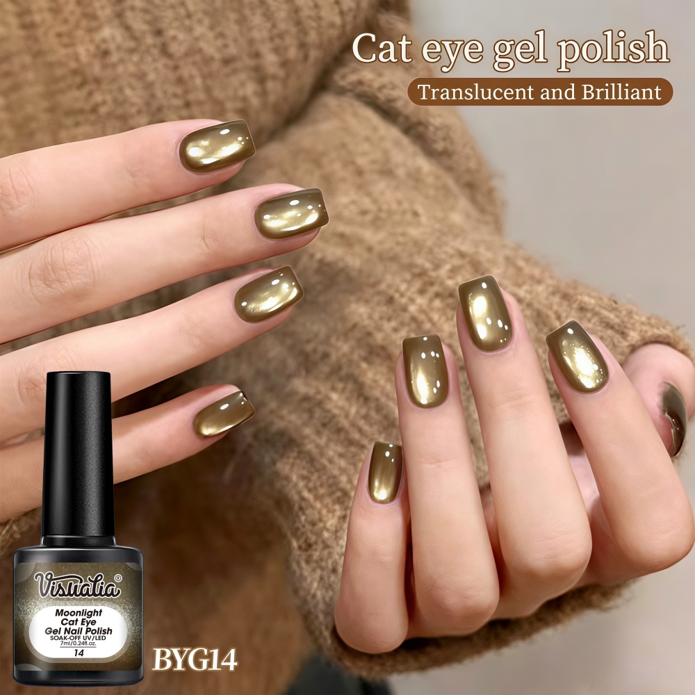 Nail Art Simple Elegant - Visuatia Olive Gold Moonlight Cat Eye