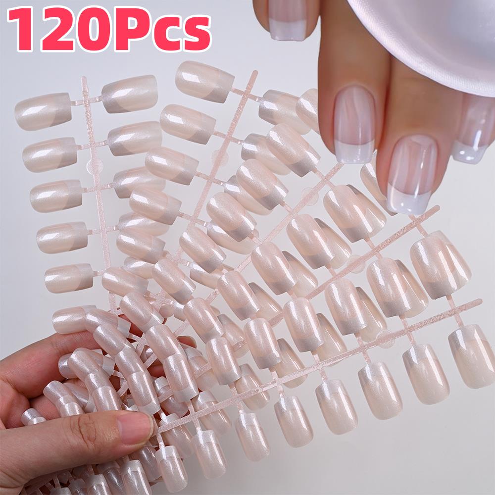 Nail Art Xs - 120pcs Shiny Pearlescent French Fake Nails