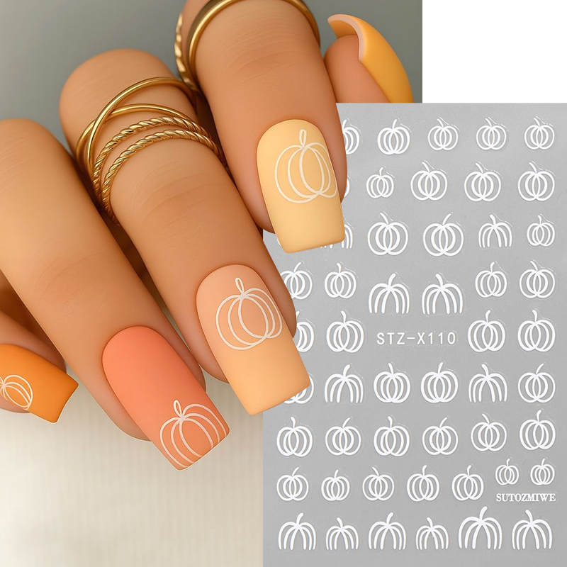 Nail Art Simple Elegant - 2pcs Elegant White Pumpkin Fall Nail