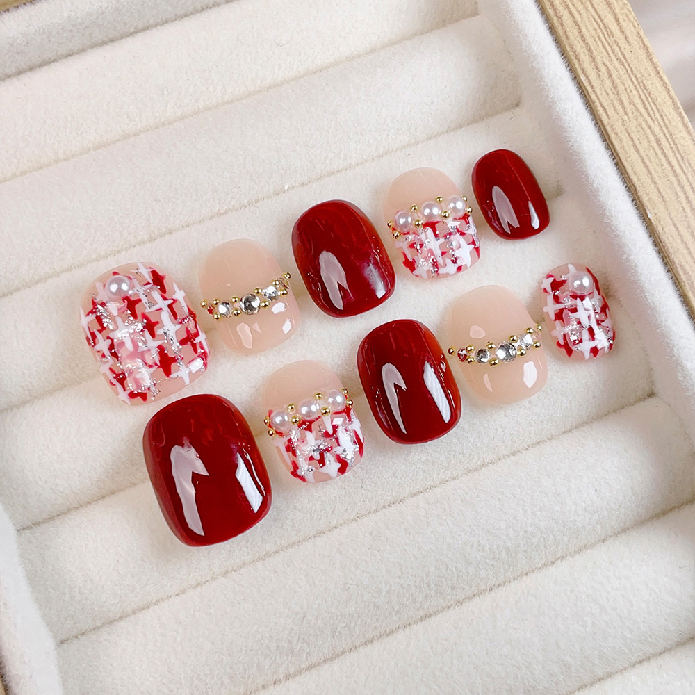 Nail Art Xs - 10pcs Short Square Round Handmade Press