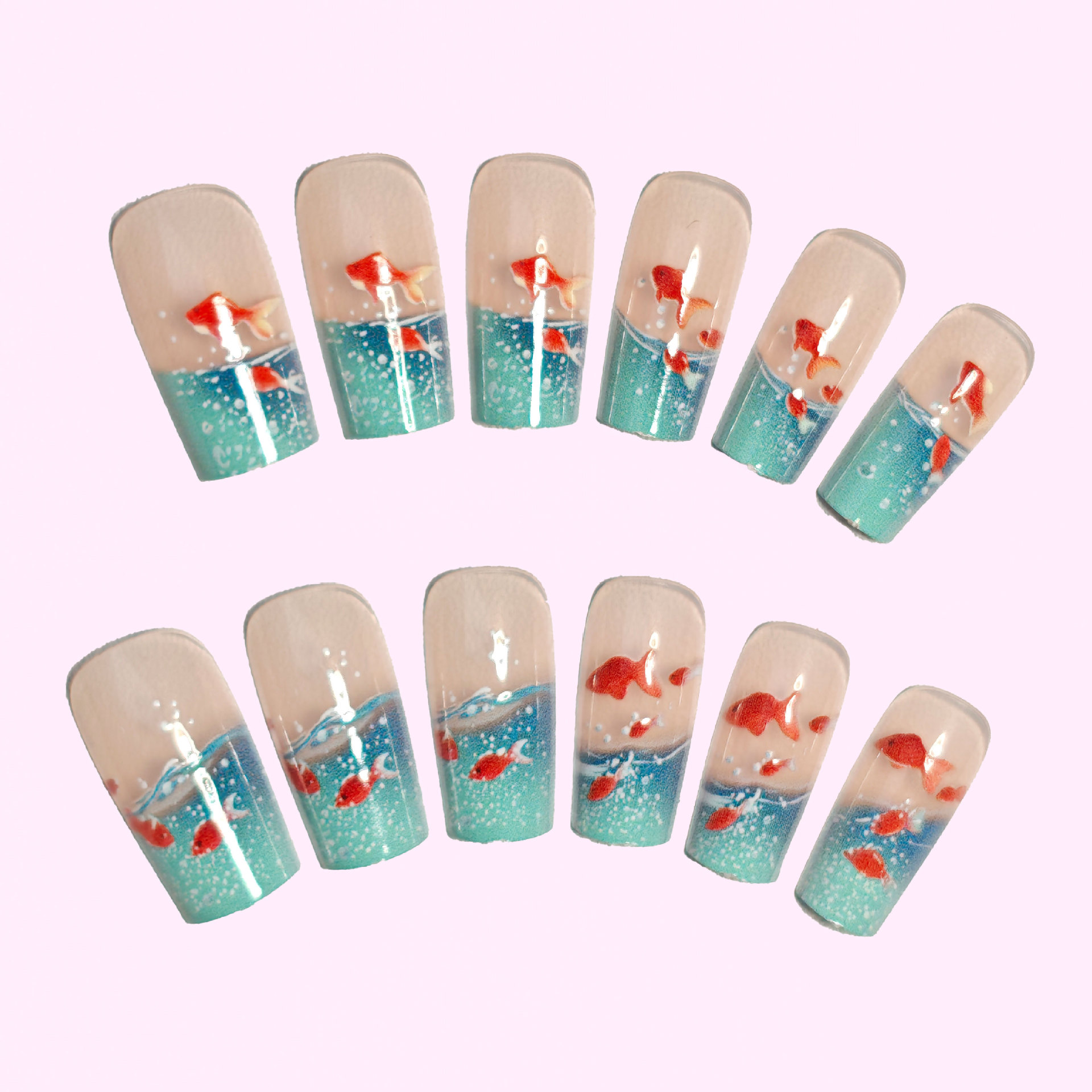 Medium long Square fake nails  - Nail Art Red 评论和价格