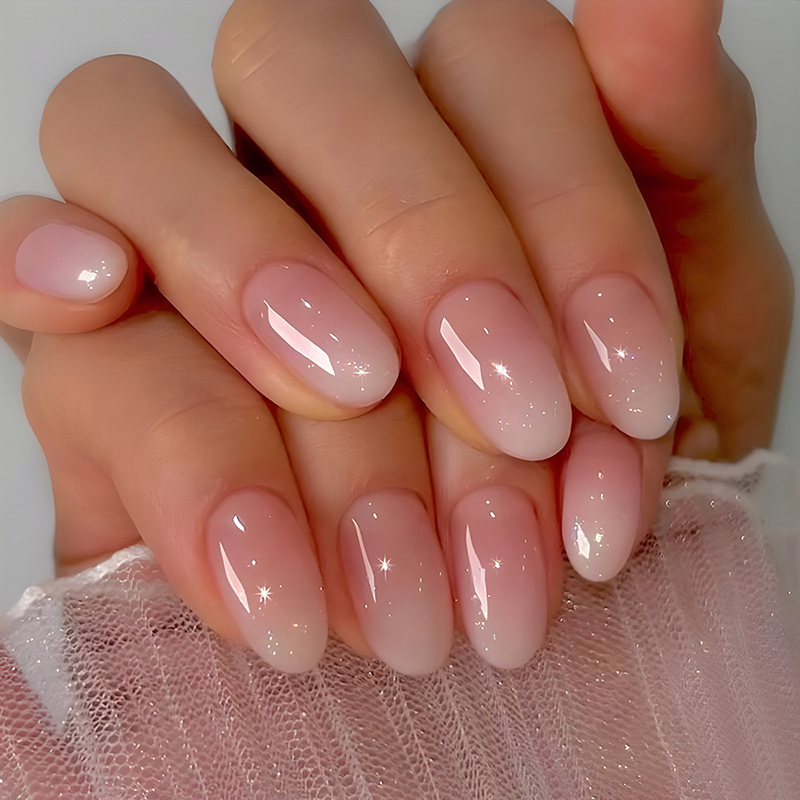 24Pcs Oval Short Pink Press on - Nail Art Ombre Pink 评论和价格