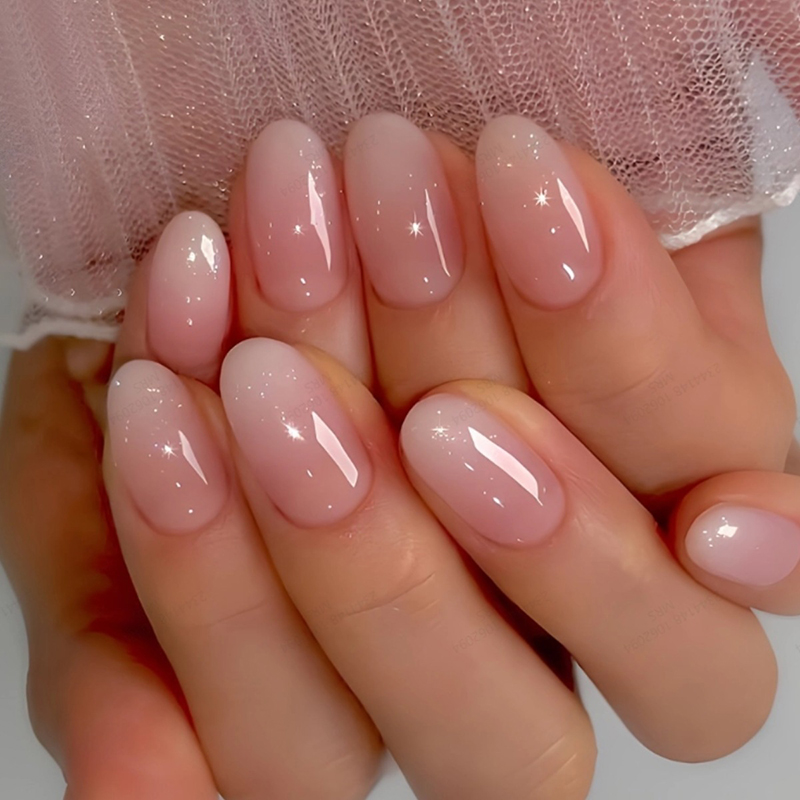 24Pcs Oval Short Pink Press on - Nail Art Ombre Pink 评论和价格