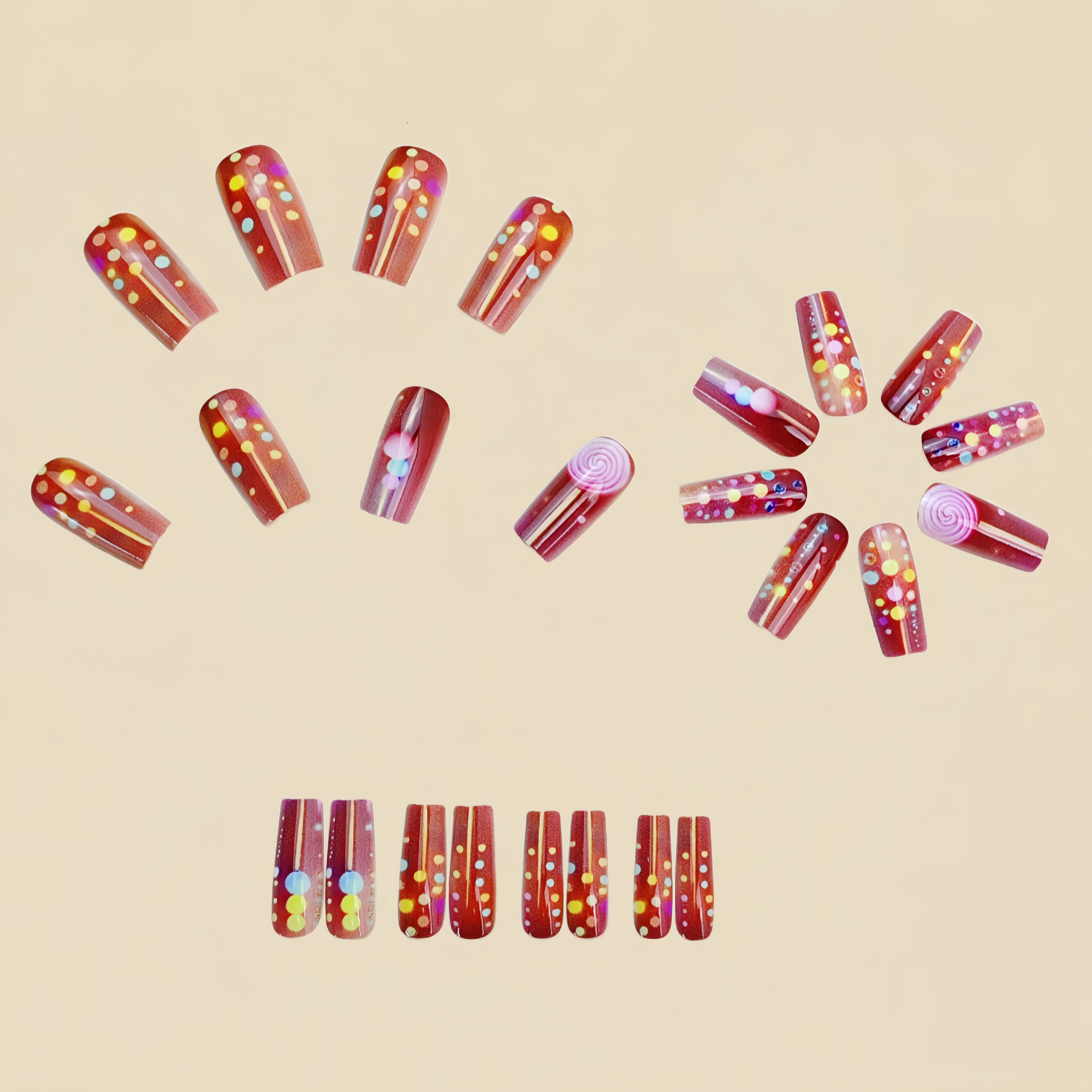 Medium long fake nails for wom - Nail Art Red 评论和价格