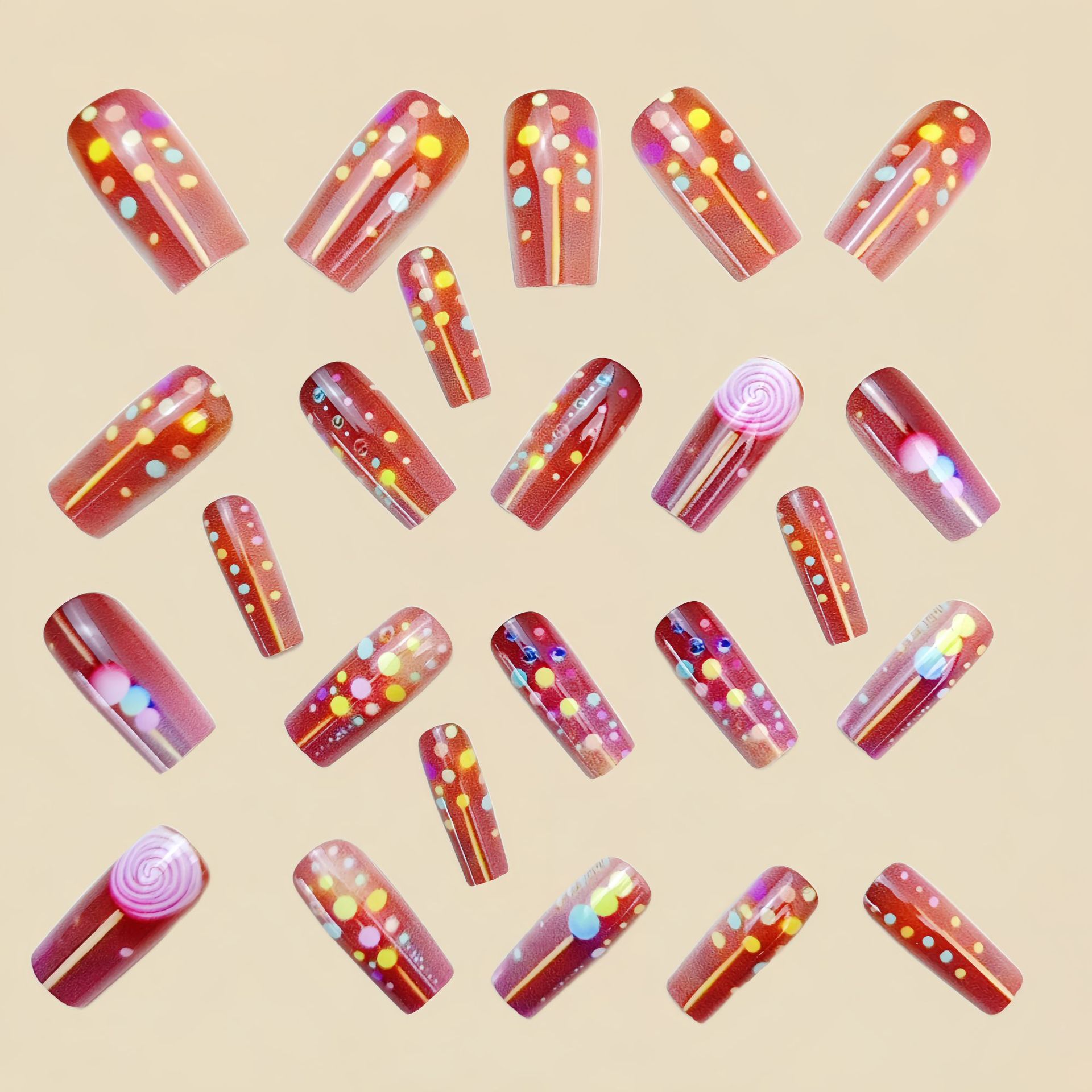 Medium long fake nails for wom - Nail Art Red 评论和价格