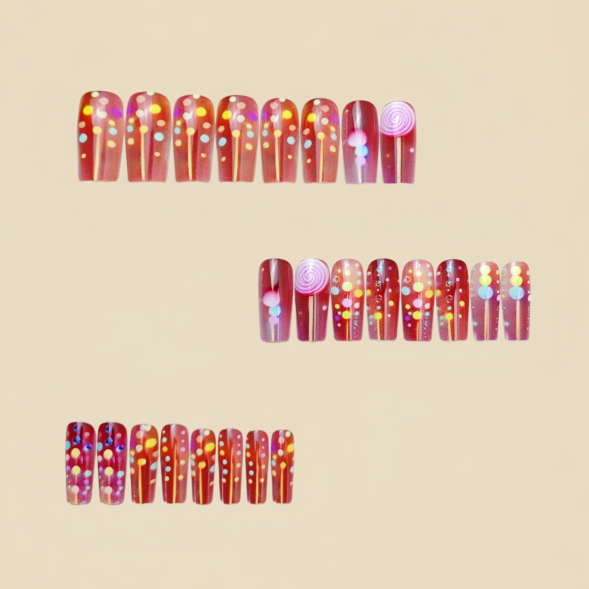 Medium long fake nails for wom - Nail Art Red 评论和价格