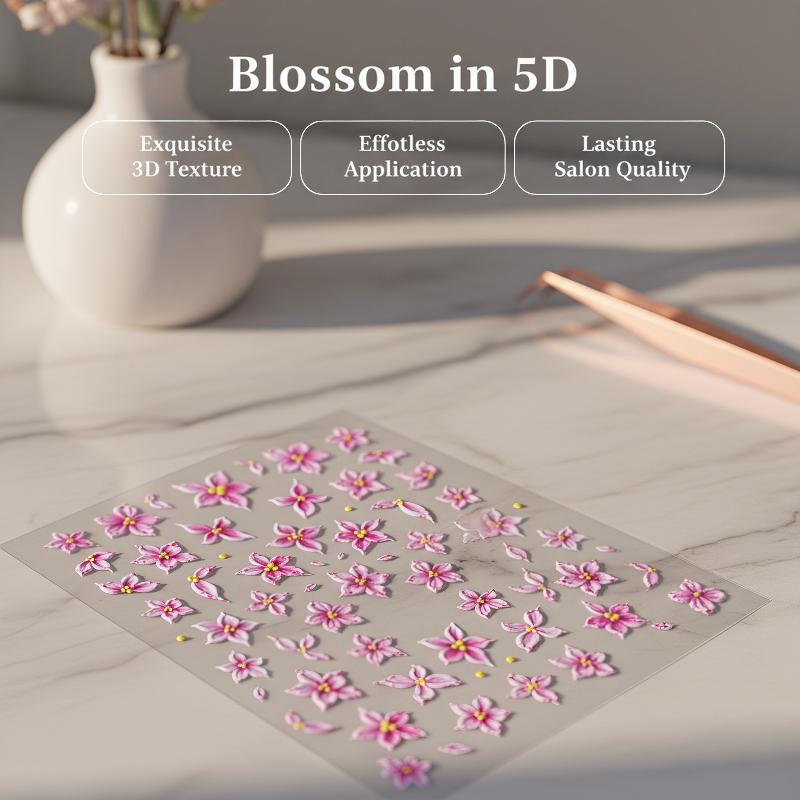 5D Relief Five Petal Nail Art  - Nail Art Ombre Pink 评论和价格