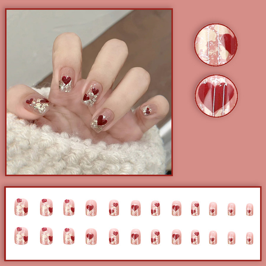 24pcs/set Short Square fake na - Nail Art Red 评论和价格