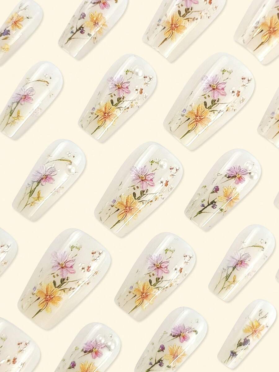 24pcs Y2K Nail Art Pearl Coffi - Nail Art Ombre Pink 评论和价格