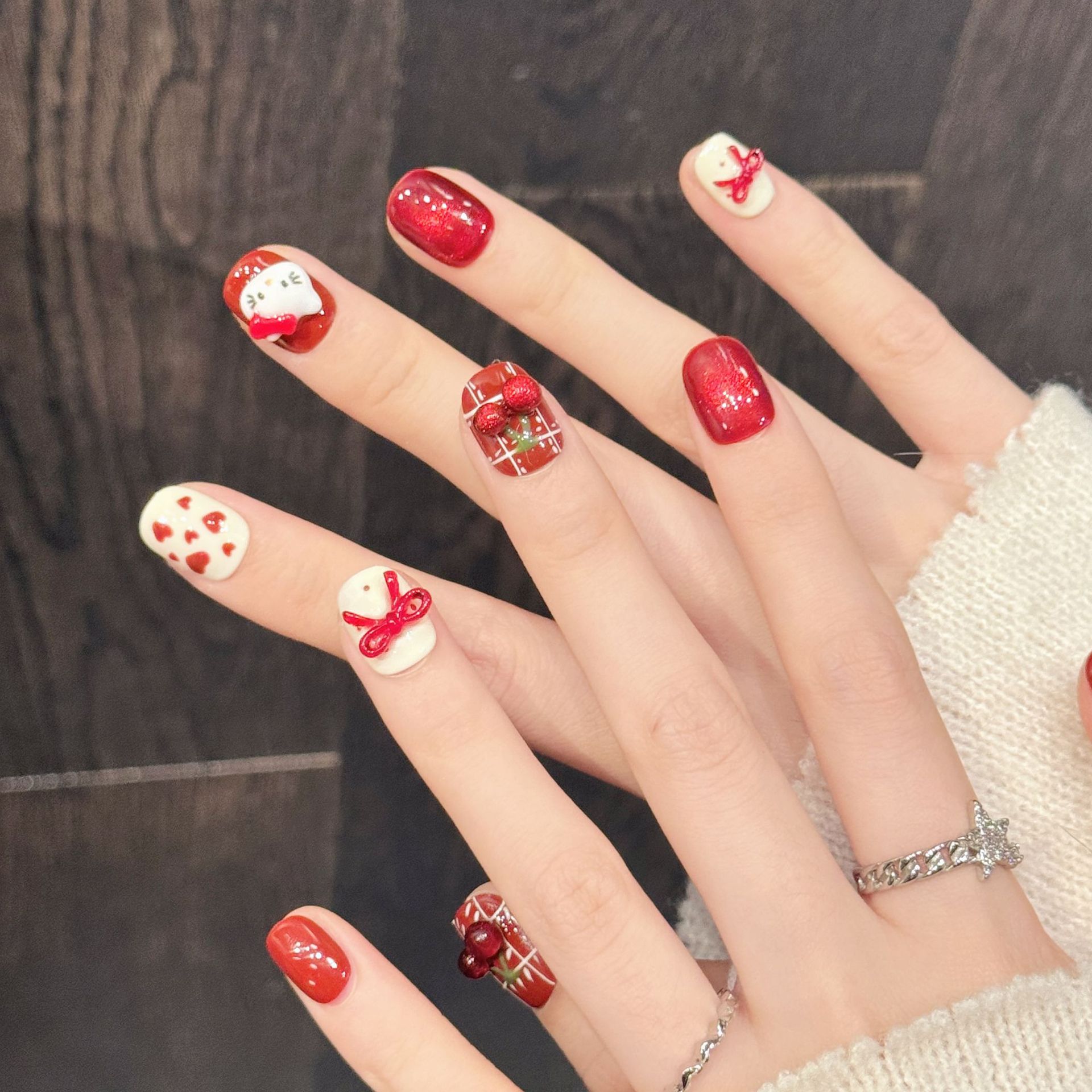 10PCS Handmade Nail Art Red Wh - Nail Art Red 评论和价格