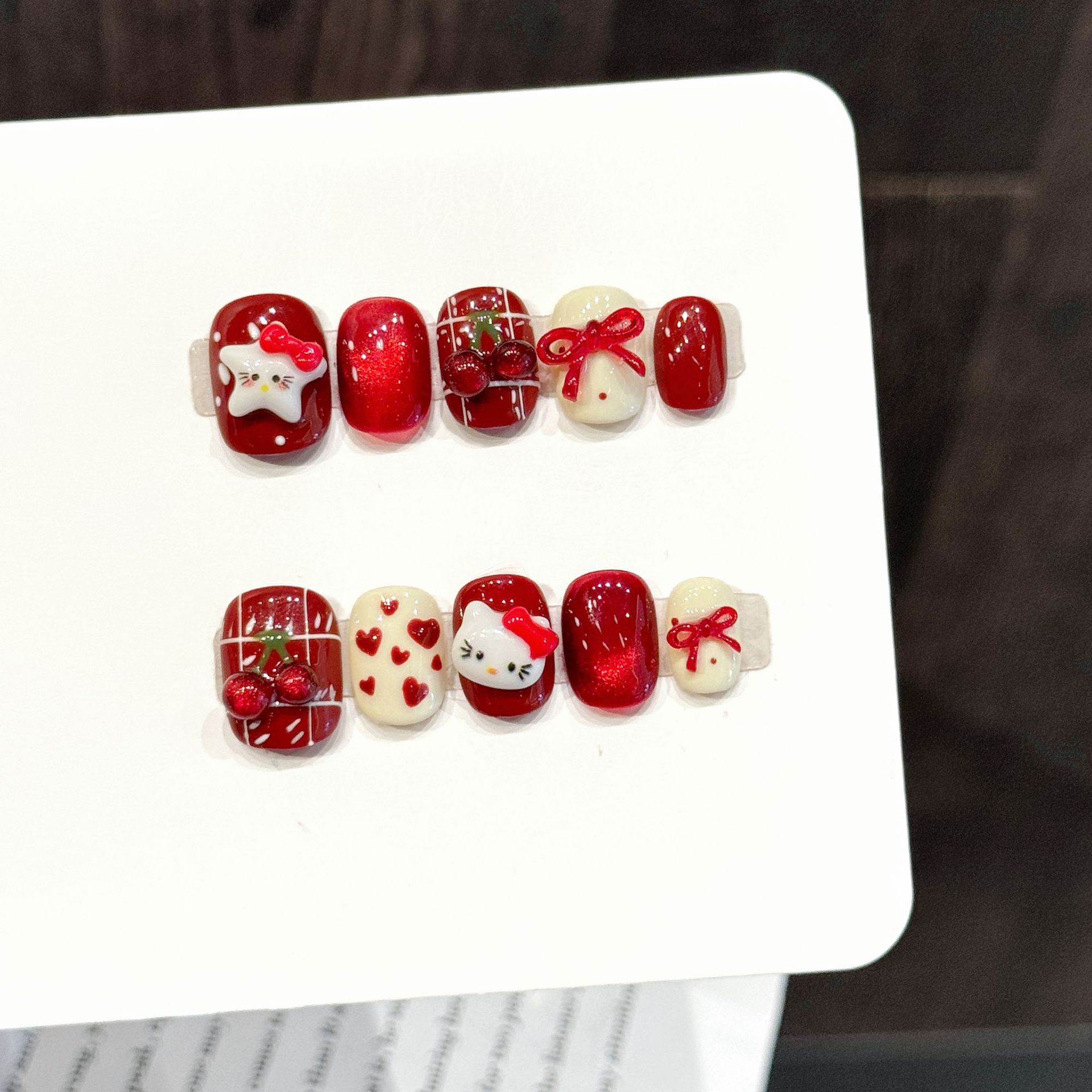 10PCS Handmade Nail Art Red Wh - Nail Art Red 评论和价格