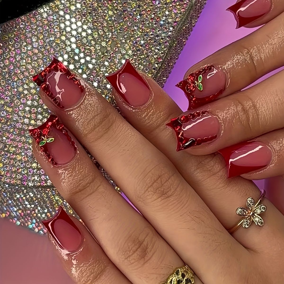 24pcs Finished Fake Nails Fren - Nail Art Red 评论和价格