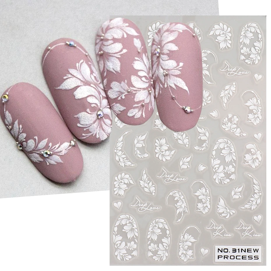 White Lace Flower Nail Art Sti - Nail Art Simple Elegant 评论和价格
